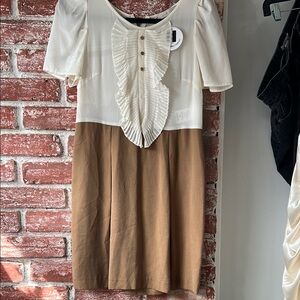 Cream and Brown Ruffle Dress SANDRO paris 100% silk ruffle pleated summer dress